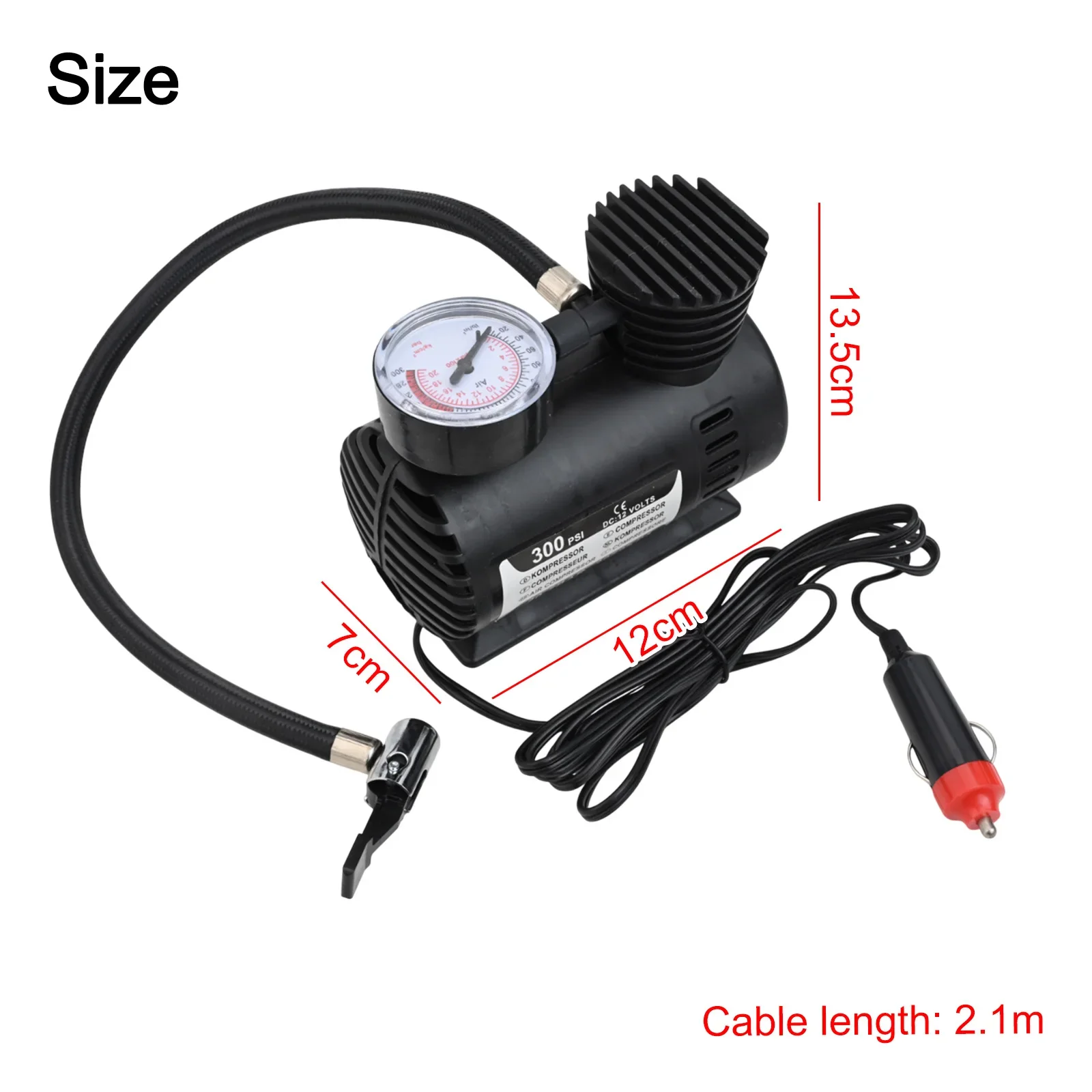 Tire Air Compressor Compact Design DC 12V Metal + Plastic 1 Pcs 12*13.5*7CM 300 PSI Air Pump For Car Brand New