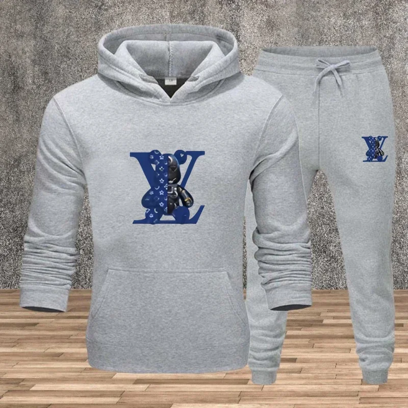 

Мужской комплект с капюшоном, осенне-зимняя толстовка с капюшоном с принтом, повседневная уличная одежда, спортивная одежда для фитнеса и бега, комплект из 2 предметов, Comfo