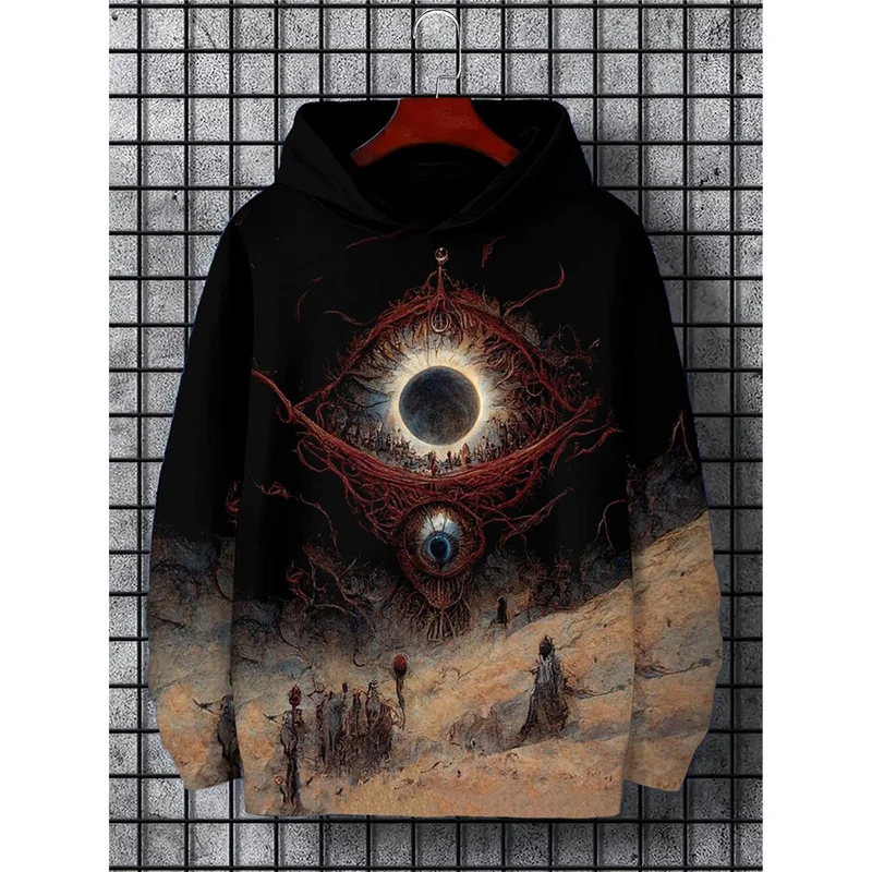 3D Printed Retro Art Hoodies For Men Cthulhu Pattern Sweatshirts Spring Autumn Casual Loose Hooded Long Sleeves Street Pullovers