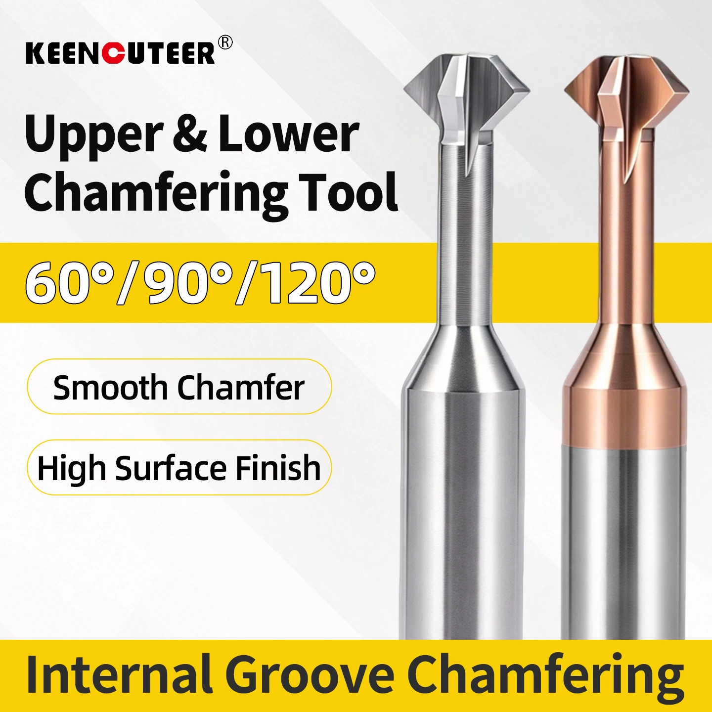 HRC60 Tungsten Carbide Front & Back Deburrer 60° 90° Up‑Down Chamfering End Mill for Steel Aluminum CNC Machining