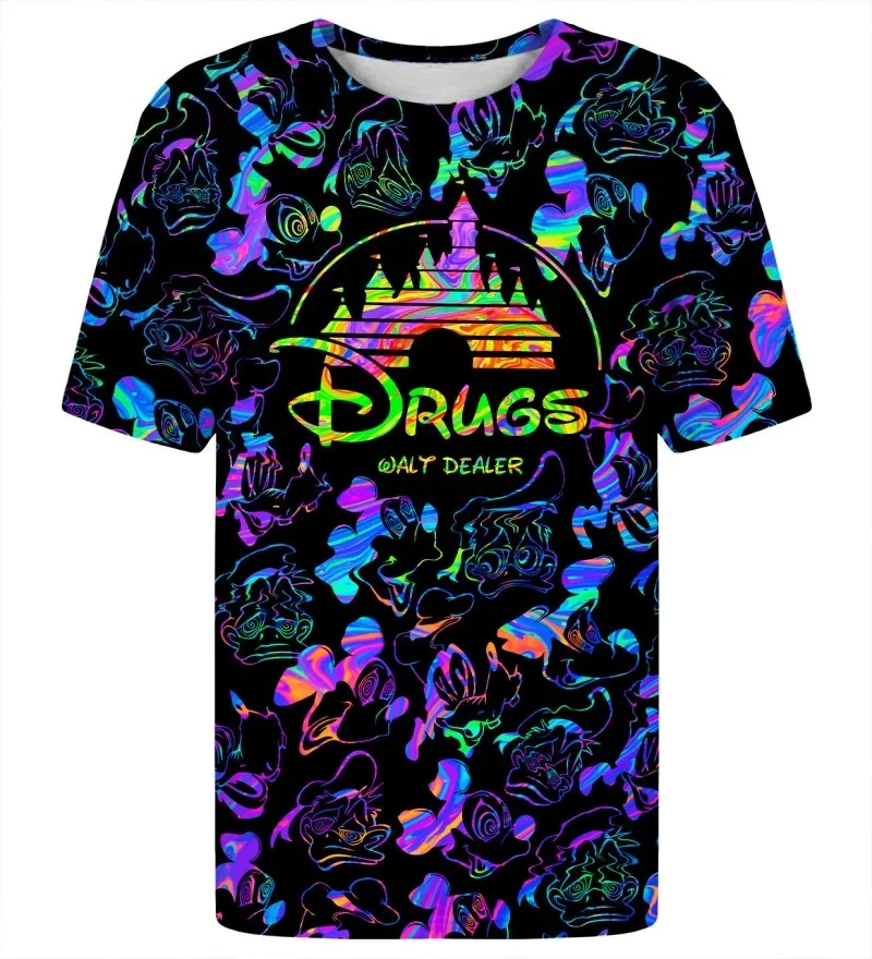 Psychedelic Cartoon T-shirts  Men Women, Featuring Neon Rainbow Swirling Lines Abstract Monster Designs Street Style T-shirts.