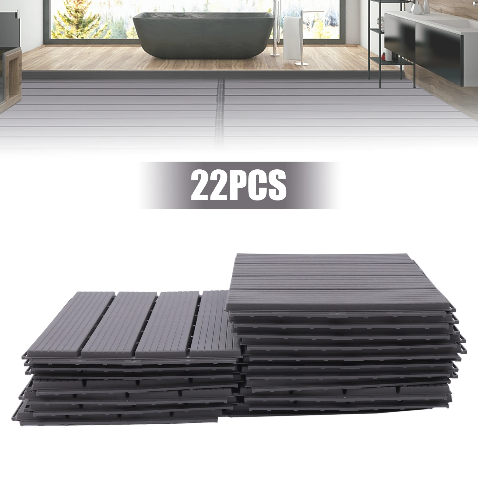 22 Pcs DIY Plastic Composite Patio Deck Tiles Interlocking Splicing Floor Mat for Indoor & Outdoor 30*30cm