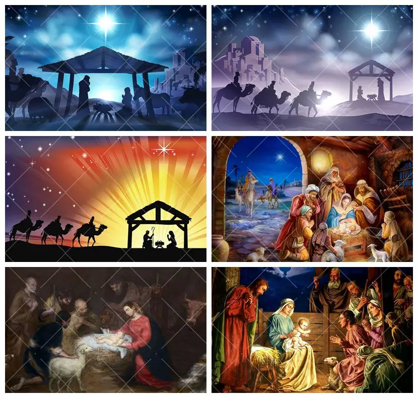 Nativity Scene Photo Backdrop Jesus Birth Angel Barn Christian Christmas Backdrop Christianity Cross Bible Custom Background