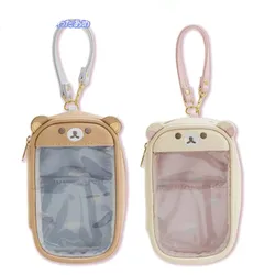 Cute Rilakkuma Korilakkuma Bear Children Transparency PU Coin Purse Key Bag Card ID Holder Small Wallets For Women