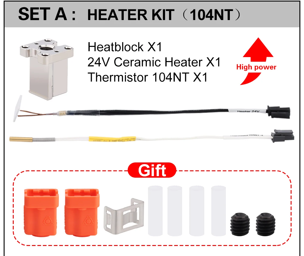 Trianglelab Dragon Ace Hotend-Teile: Kühlkörper, Heizblock, Heatbreak, Heizpatronen, Thermistor PT1000, 104NT-4, Thermoelemente K500 – Detail 8