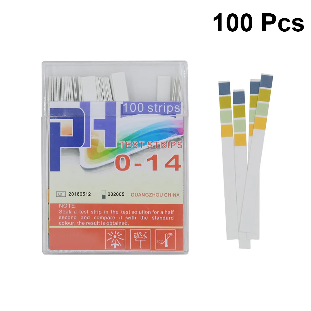 100 pz Strisce reattive Ph Grafico a 4 colori Gamma 0-14 Test rapido accurato per laboratorio Acqua Terreno Acquario Strumento di carta Ph