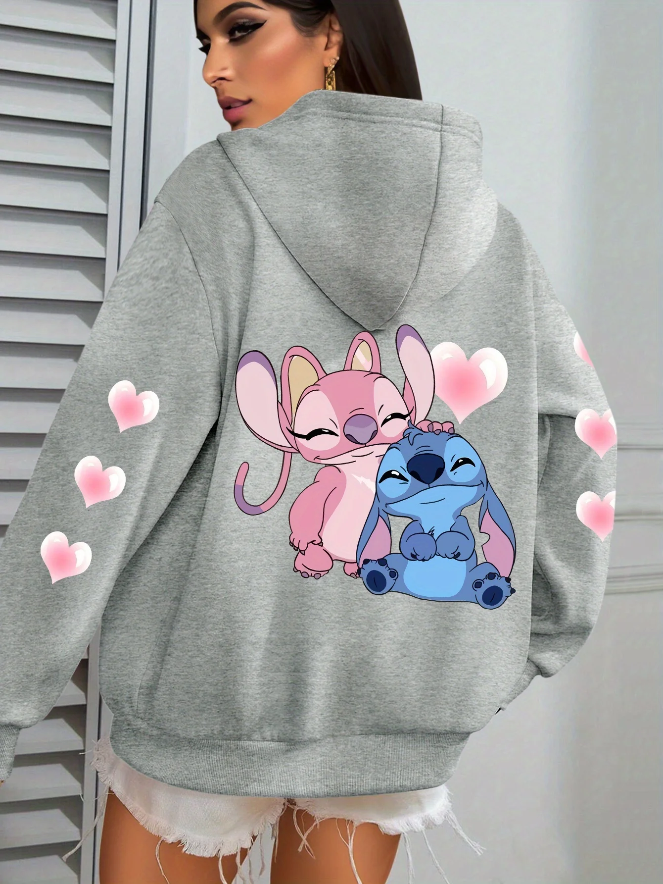 Sweat à capuche de dessin animé-pull pour femmes, sweat à capuche à motif amusant, Design en forme de cœur, tenue quotidienne décontractée et confortable
