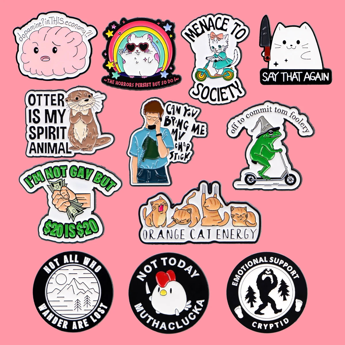 Funny Animals Quotes Enamel Pins Cartoon Cats Frogs Brooch Badge on Backpack Lapel Pin Costume Accessories Fashion Jewelry Gifts