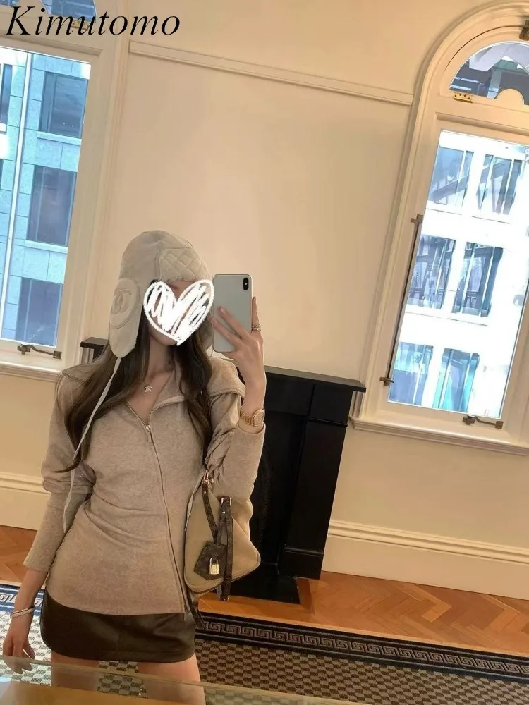 

Kimutomo Sweatshirts Women Zipper Turn Down Collar Solid Spring Autumn Fashion Grunge Y2k Aesthetic Harajuku Tops Ladies