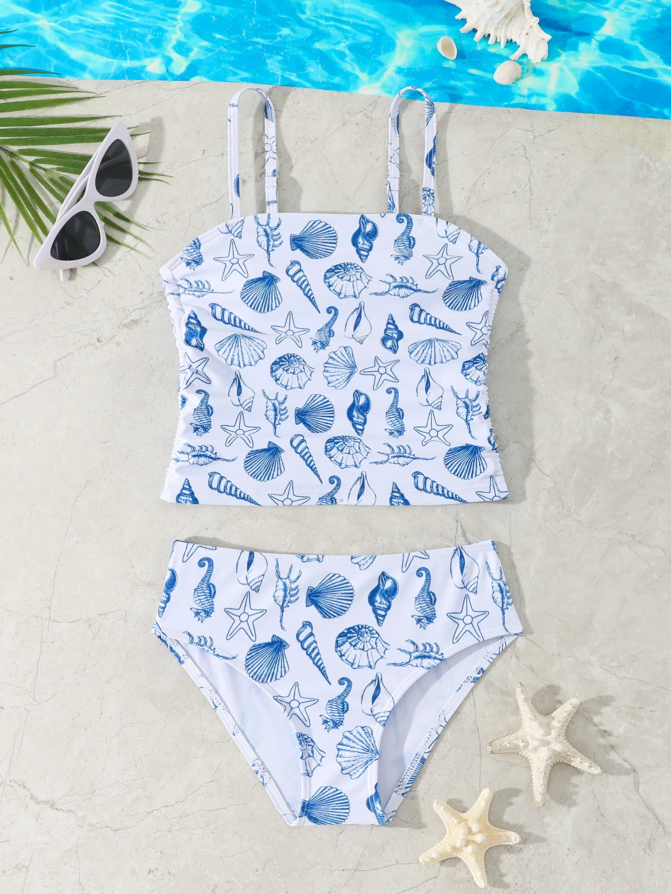 Zweiteilige Bikini-Badeanzug-Sets für Mädchen im Teenageralter, mit Blumenmuster und Karomuster, niedliche, lässige Badebekleidung für Mädchen im Alter von 8 bis 12 Jahren, Badeanzug, Strandkleidung – Detail 2