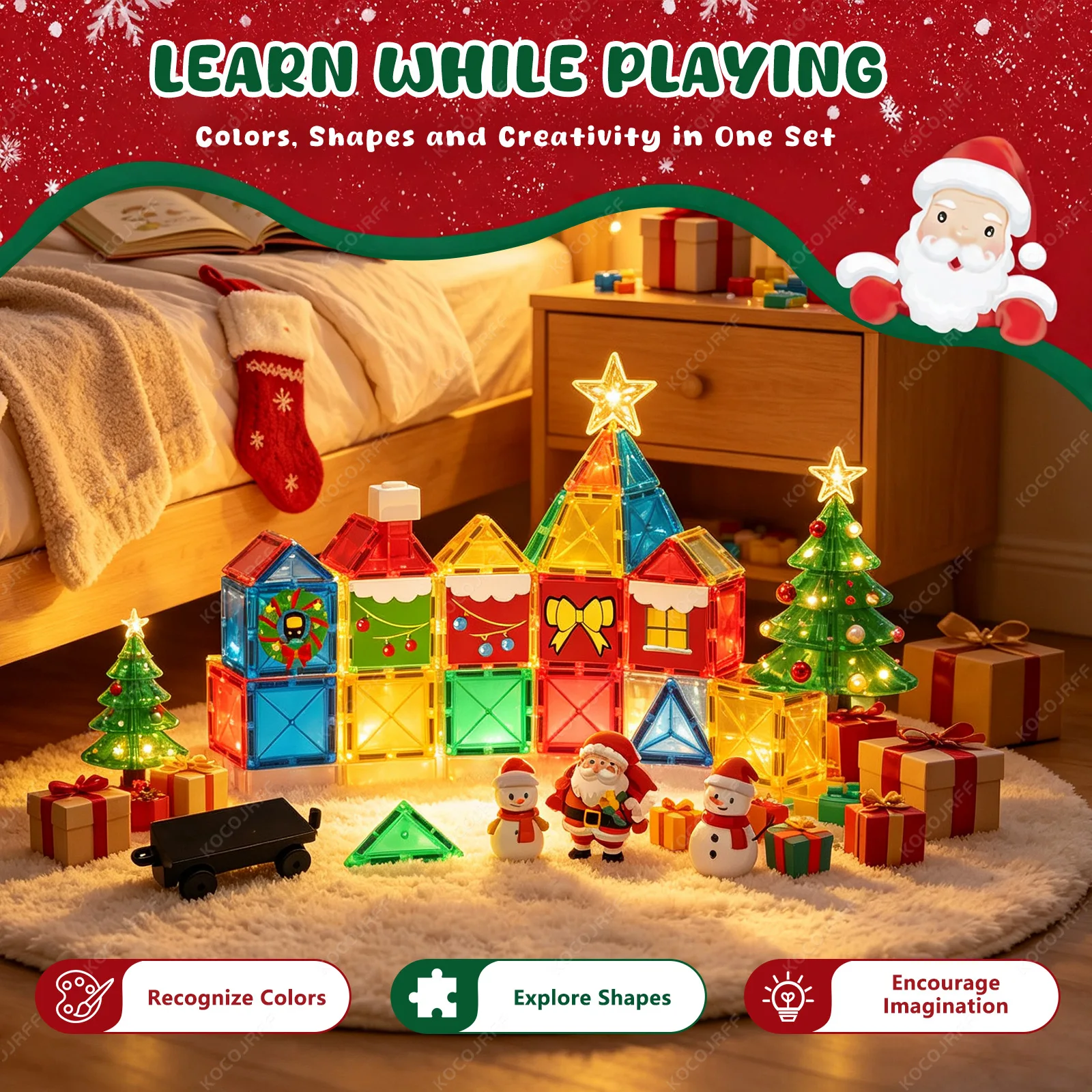 31/59Pcs Magnetic Building Blocks Christmas Snowman Children's Building Toys, Kids' Christmas and Birthday Gifts, Random Colors
