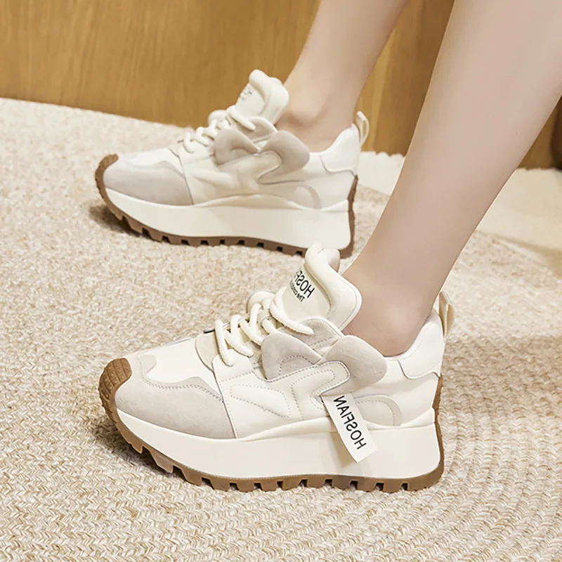 Fujin 6cm New Synthetic Suede Genuine Leather Fashion Vulcanize Shoes Women Fashion Women Platform Wedge Ladies Chunky Sneakers