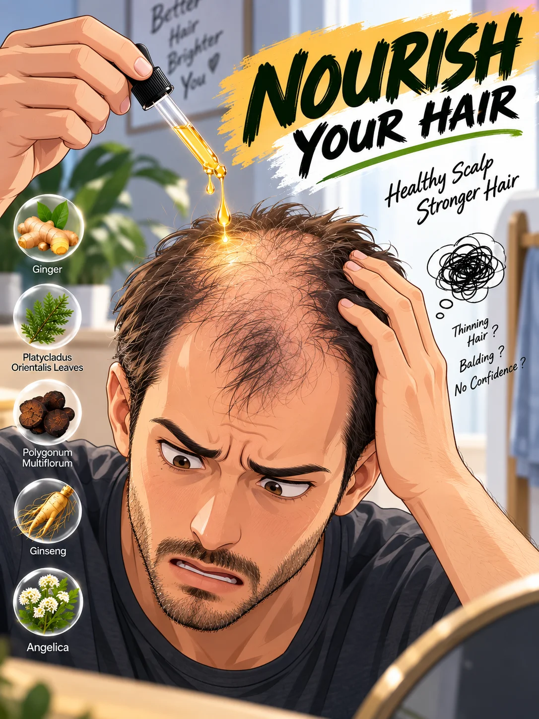 Botanical Scalp Care Oil for Fine Thin Hair Nourishing Root Care for Stronger Thicker Fuller Looking Hair