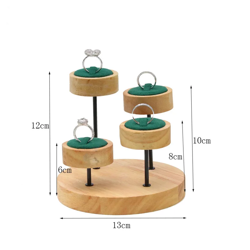 Jewelry display shelf green bamboo and wood microfiber flannelette four rings bamboo earrings jewelry log frame