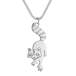 Stainless Steel Cute Pet Raccoon Pendant Charm Women's Necklace Fashion Accessories Jewelry Valentine's Day Gift Dropship