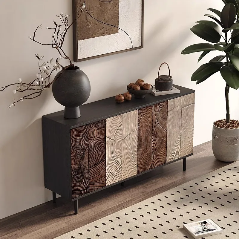 Italian light luxury dining side cabinet solid wood carving living room wall storage decorative cabinet medieval retro art