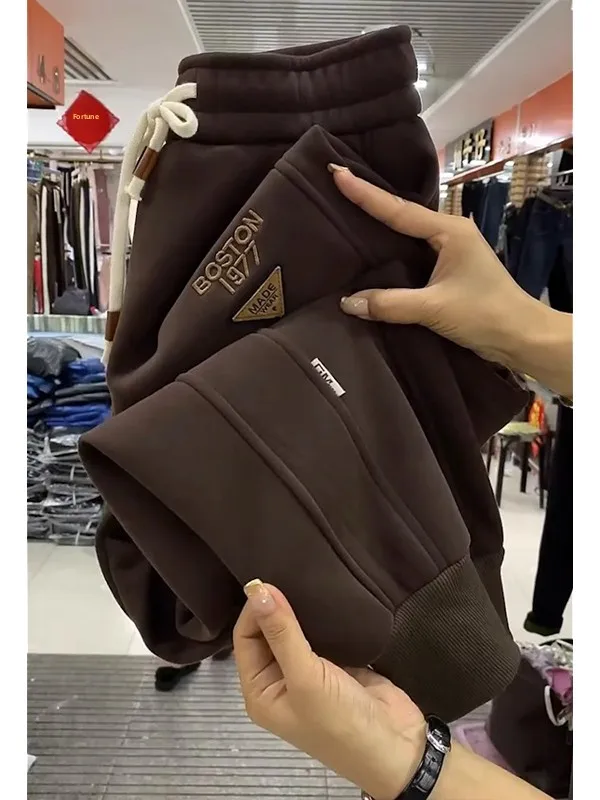 

Thiened Fce Women's Sports Harlan Pants Autumn Winter Large Size Loose Slimming Coffee Color Cuffed Casual Leisure Sweat...