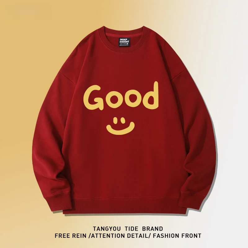 

Новая осенняя модная толстовка из хлопка с принтом американских букв и смайликов, свободного кроя, с круглым вырезом