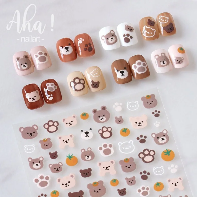 Lovely Animal Bear Nail Art Stickers Korean Rabbit Bear Adhesive Decal Ornament Child DIY Manicure Slider Decoration Sticker