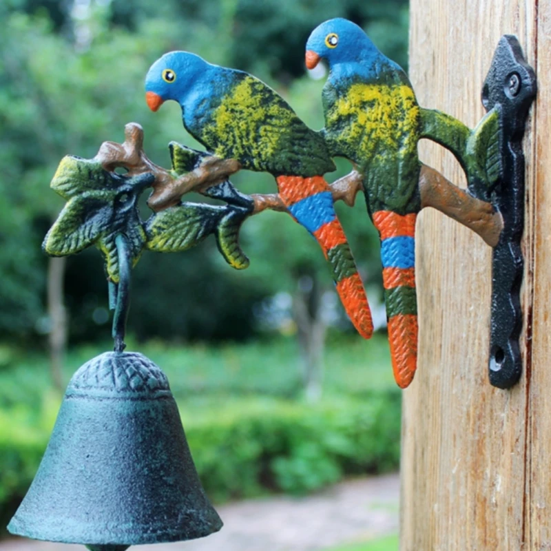 

Vintage Cast Iron Art Doorbell Rustic Bird Parrot Garden Patio Welcome Wall Bell Hand Crank Door Bells