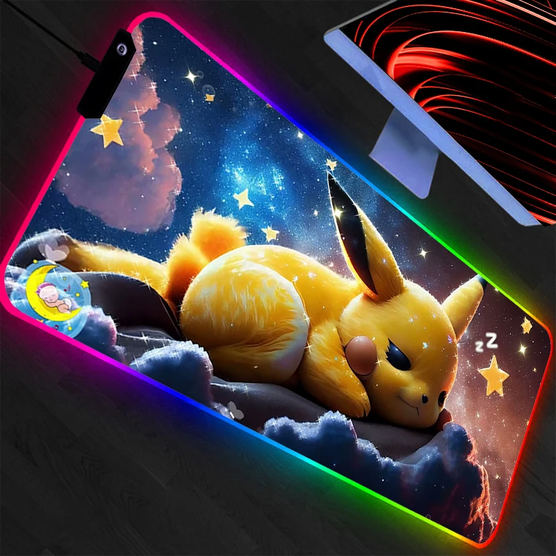 Mouse Pad RGB Pokemon Pikachu Backlight Gaming Accessories Carpet Gamer PC Computer Keyboard Desk Mat LED Mausepad
