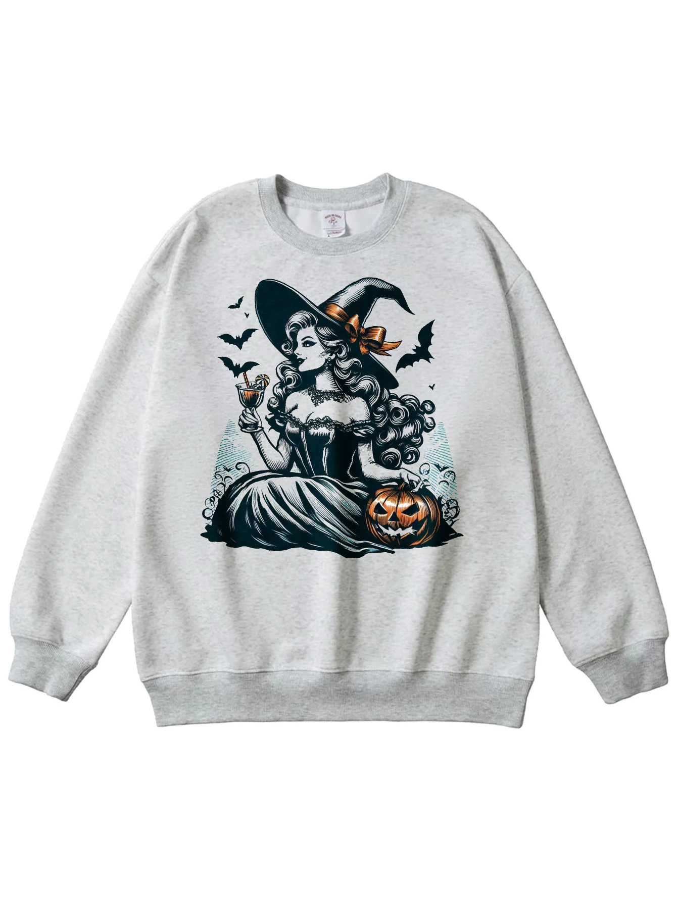 Maglione girocollo multicolore da donna caldo strega di Halloween vestibilità ampia in puro cotone per l'autunno inverno stile sportivo di Halloween