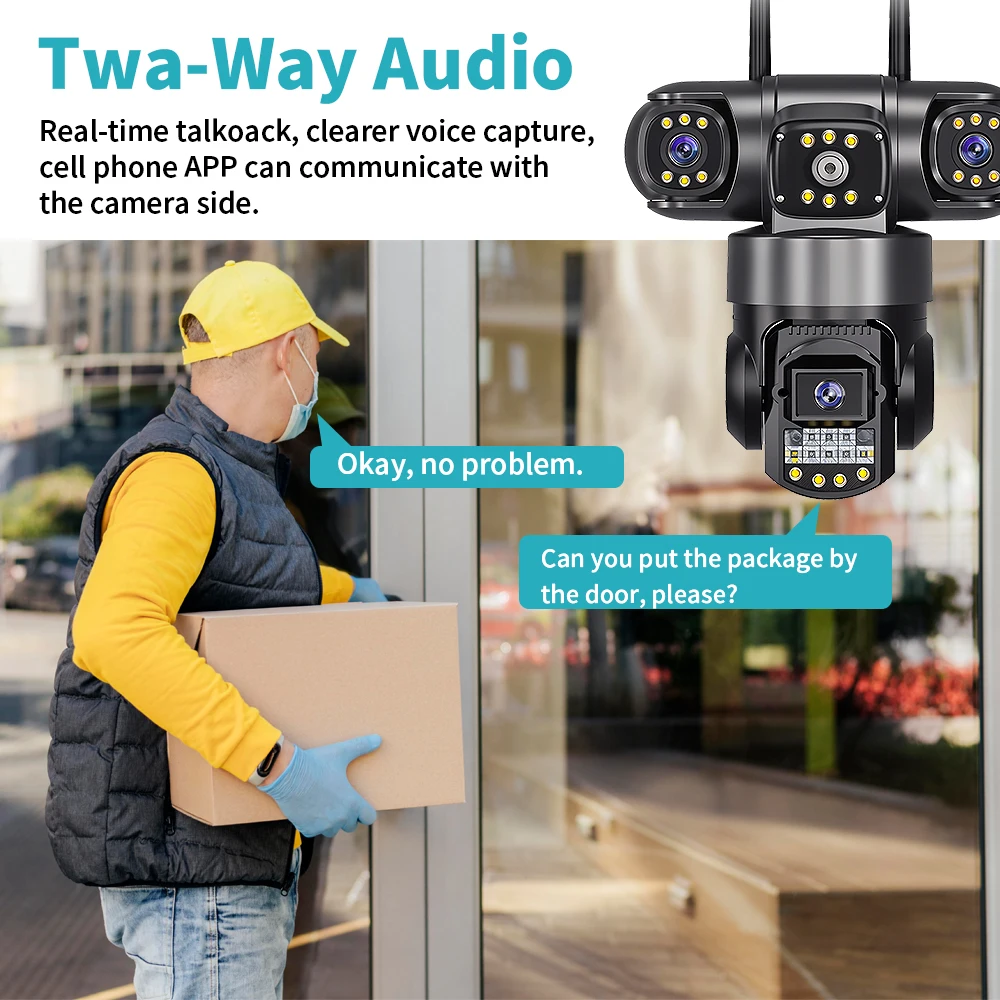 V380 PRO Three Lens Three Screen IP Camera Outdoor 4G Sim Card 6K 12MP Video Monitor Color Night Vision Security Protection Cam