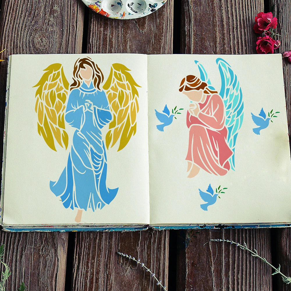 1 قطعة PET الجوف خارج رسم اللوحة الإستنسل لسجل القصاصات ألبوم صور الملاك نمط 30x30 سنتيمتر