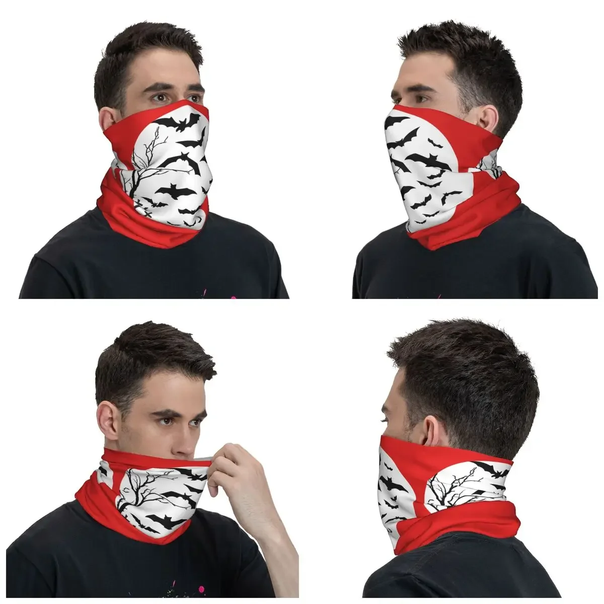 Custom Halloween Vampire Bat Moon Bandana Winter Neck Warmer Men Windproof Wrap Face Scarf for Hiking Gaiter Headband