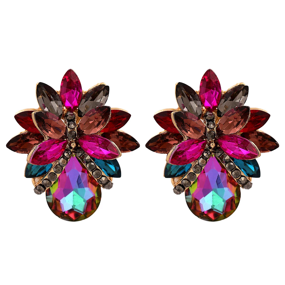 10 Colors Statement Rhinestone Stud Earrings For Women Colorful Crystal Luxury Wedding Party Prom Jewelry