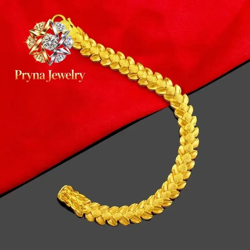 Pryna Jewelry   24K AU999 pure gold men's dragon scale gold bracelet bracelet men's casual fashion high-end gold bracelet jewelr