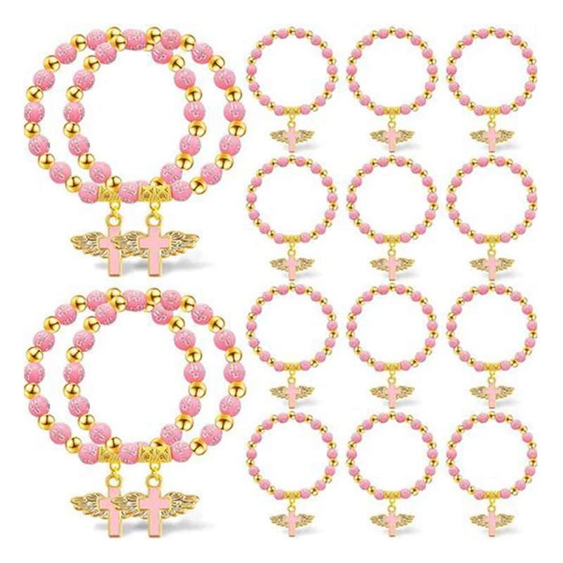 Rosario de ala de Ángel para mujeres, niñas y niños, pulseras para bautismo, comunión, 30 piezas