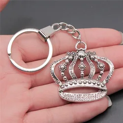 Dropshipping 골동품 실버 색상 42x41mm 빅 크라운 펜던트 Keyring 기념품 선물