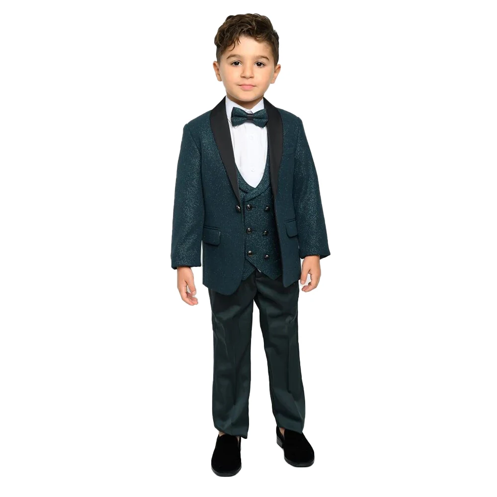 Costume de soirée à paillettes vert foncé pour garçon, 3 pièces, Tuxedos de dîner, pour fête de mariage, anniversaire