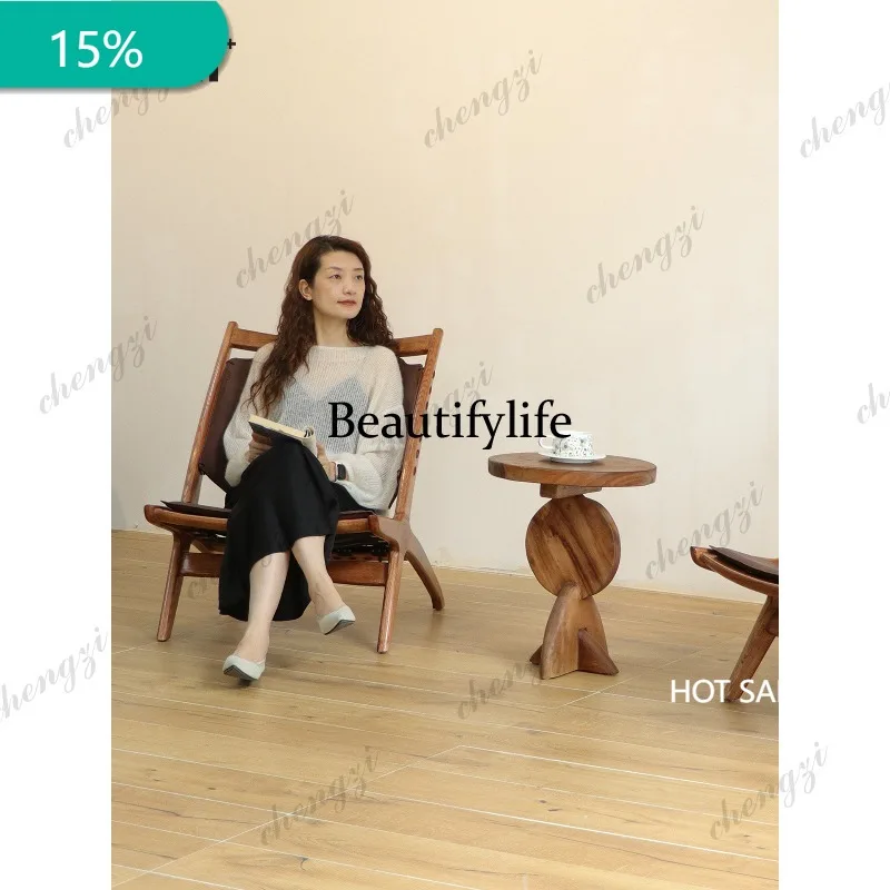 CC178 Retro black solid wood coffee table living room side table hotel homestay leisure corner table