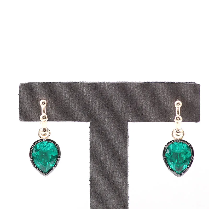 

Provence 14K Yellow Gold Solitaire Drop Earrings With 8*12mm Pear Lab Emerald For Lady‘s Jewelry Black Rhodium Plated Earrings