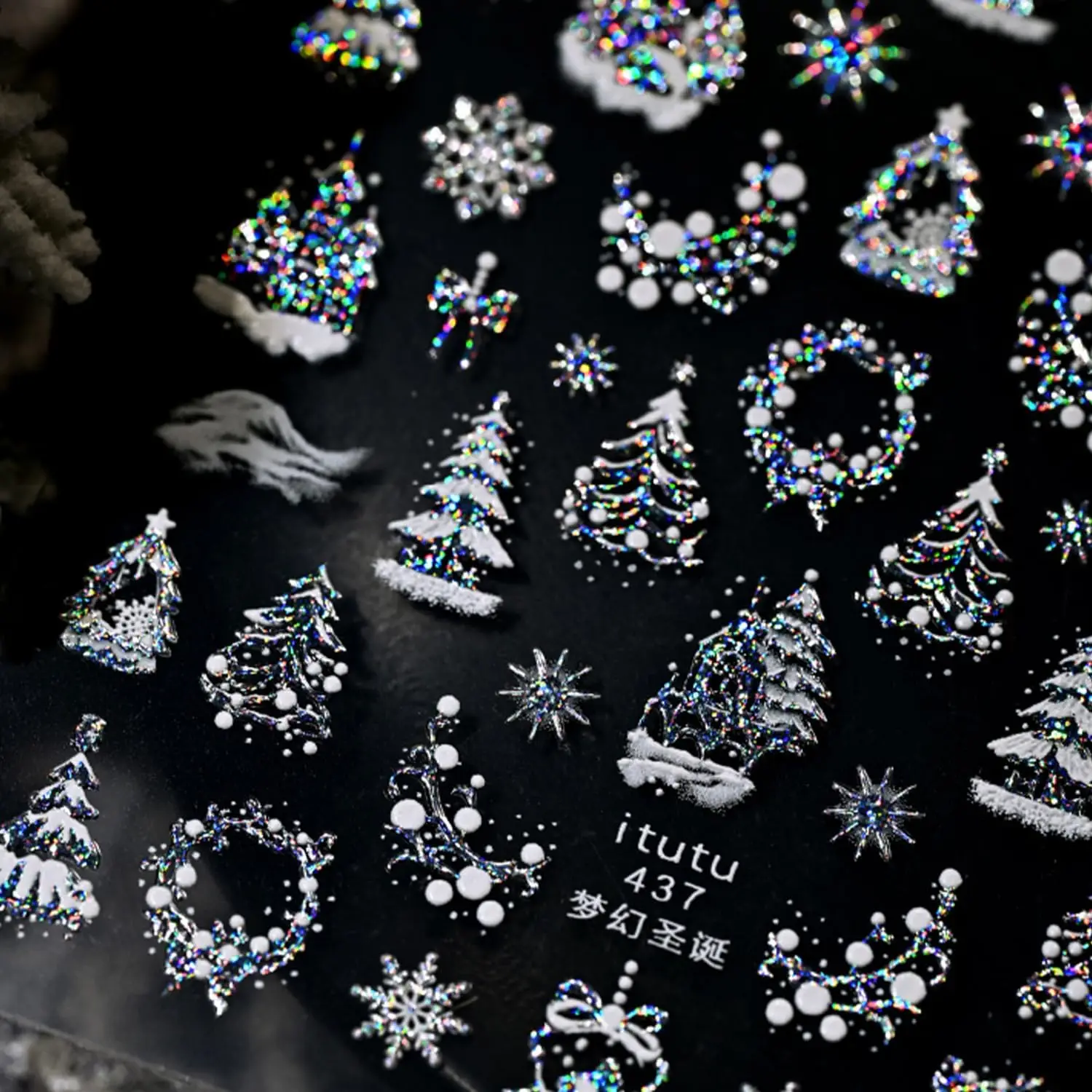 1Pcs 5D Embossed Gold Castle Garland Christmas Tree Nail Stickers Snowflakes Star Nail Decals Self-Adhesive Nail Accessories