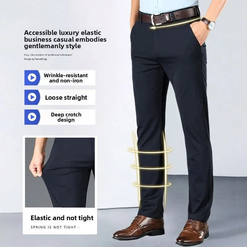 

Мужские повседневные брюки прямого кроя для среднего возраста, деловой повседневный стиль, немнущиеся, осенние, удобные, из смесового хлопка