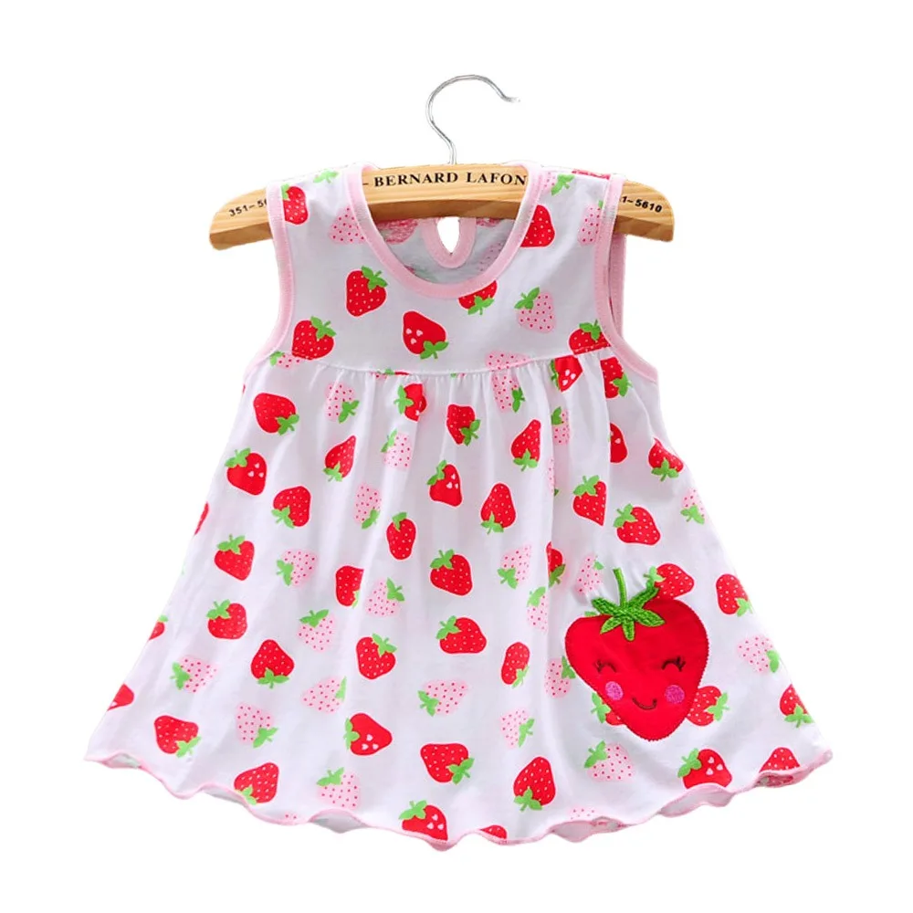 Girls Dress Pure Cotton Dress Printed Cartoon Pattern Summer Dress Embroidery Flower Pattern Sleeveless Dress Infant