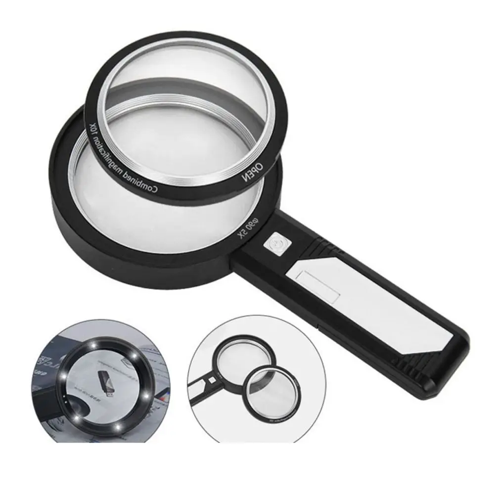 Lighted Magnifying Glass 8X12X 20X Handheld Magnifying with 8 Led Lights Optical Lens Illuminated Magnifier For Reading Repair