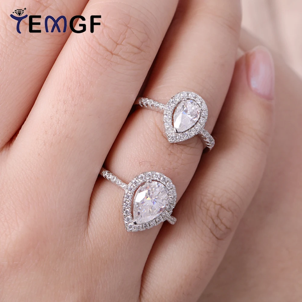 

TEMGF Luxury Pear Cut Moissanite Ring 925 Sterling Sliver Shiny Fine Jewelry for Women Wedding Party Fashion Item GRA Certified