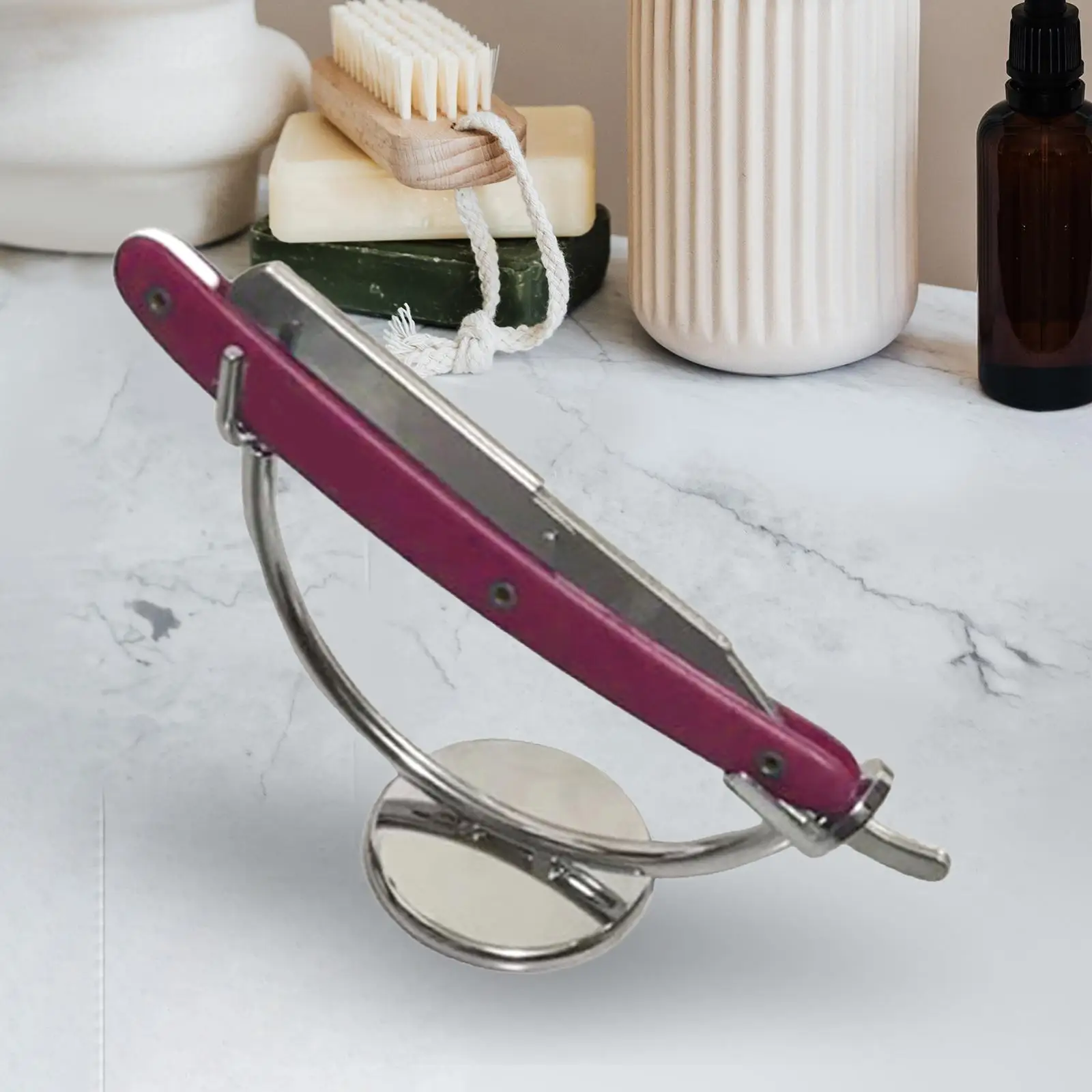 Straight Razor Stand Curved Stand Razor Holder Functional Polished Metal Stable Bottom Gift for Dad or Granddad Rack Organizer