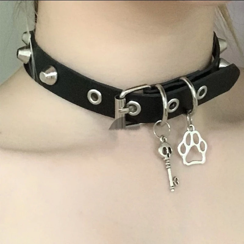 Grunge Jewelry Cat Claw Choker Punk Charms Skull Key Pendant Necklaces for Women Goth Accessories Korean Fashion Necklaces