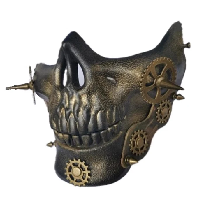 Bronze Steampunk mechanical mask, Skeleton Skull Half Face Mask, motorcycle Halloween party Cosplay Hip Hop, DA061