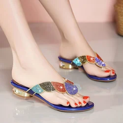 Summer Flip Flops Casual Shoes Sexy Crystal Rhinestone Design Sandal Hot Ladies Leather Fashionable Sexy Slippers