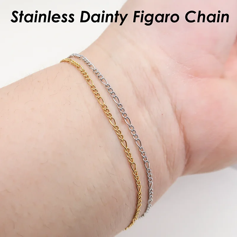 Edelstahl-Figaro-Kette im Großhandel für Schmuckherstellung, anlaufgeschützte PVD-Gold-Edelstahlkette als Meterware auf Rolle. – Detail 5