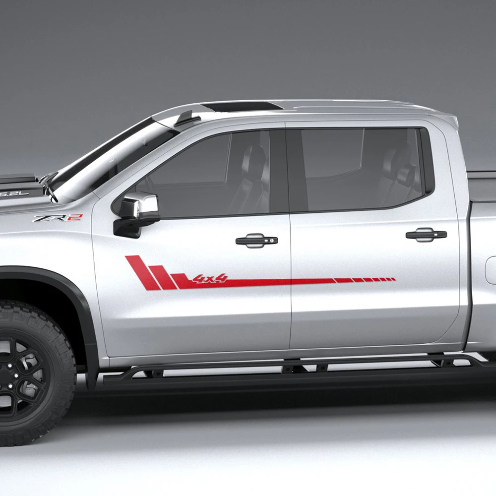 2PCS Car Up Side Door Decal Sticker 4x4 Offroad Stripes Kit Compatible with Chevrolet Silverado 2014 - Present