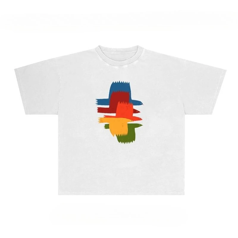 

Colorful Birds Graphic Men Women Autumn T-Shirt Harajuku Vintage Short Sleeve Casual Fitness Comfortable Winter Innerwear