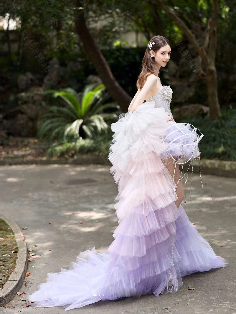 Dreamy Colorful Tulle Wedding Cape ,Ruffles Long Train With Short sleeve ,Charming Bridal Jacket   DJ503