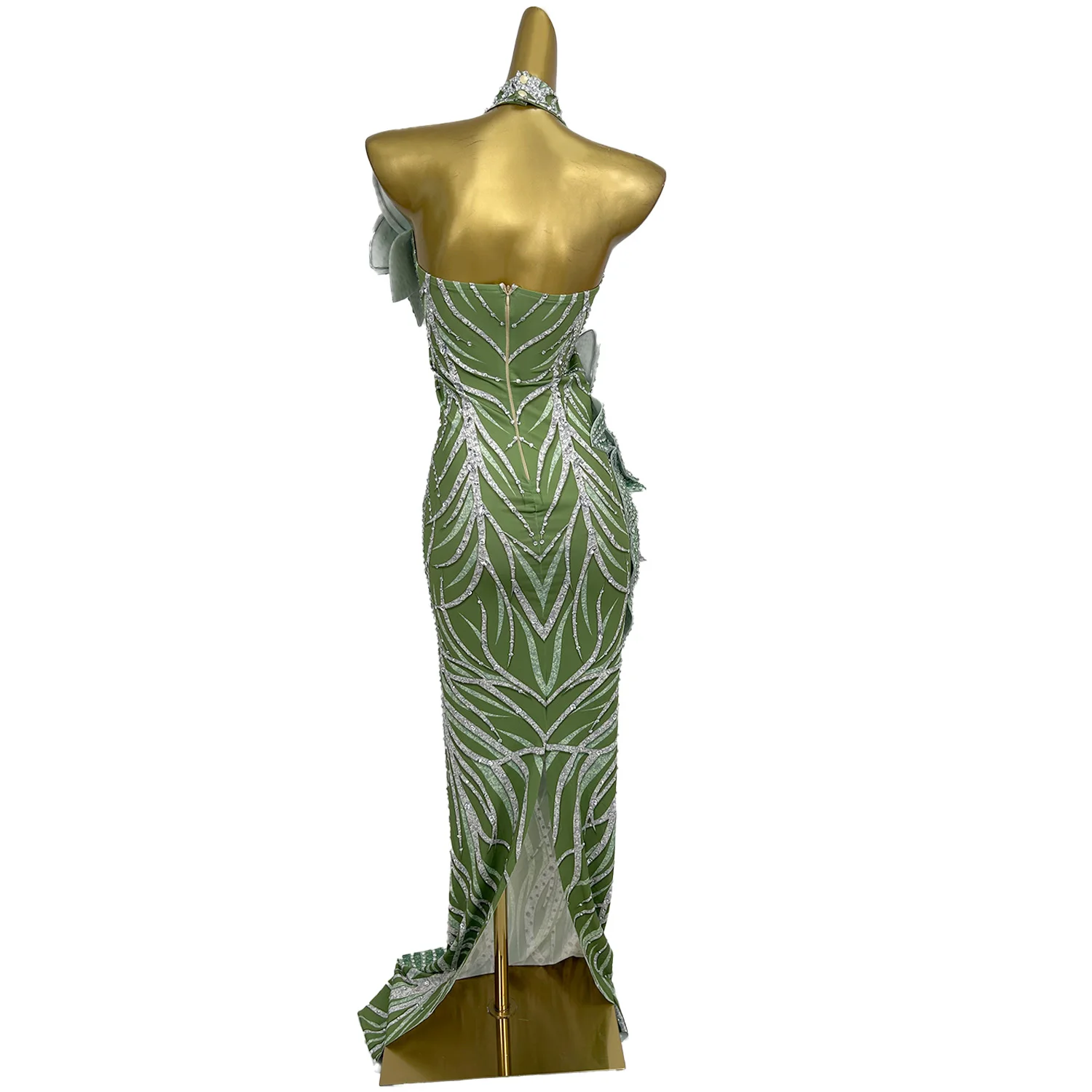 Elegant Leaf Rhinestone Banquet Party Long Dress Dinner Gown Show Performance Festival Outfit Women Prom Evening Mermaid Dress